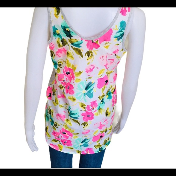 MERONA Floral Mixed Media Sleeveless Tank/Top With Scoop Neck Grey Size Small - Picture 11 of 15